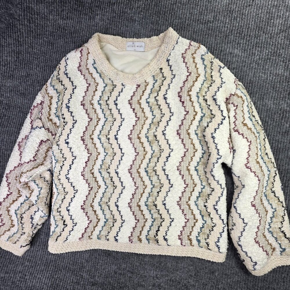 Vintage Allen Wah Sweater Mens Medium Chevron Textured Pullover Lined Artsy Y2K